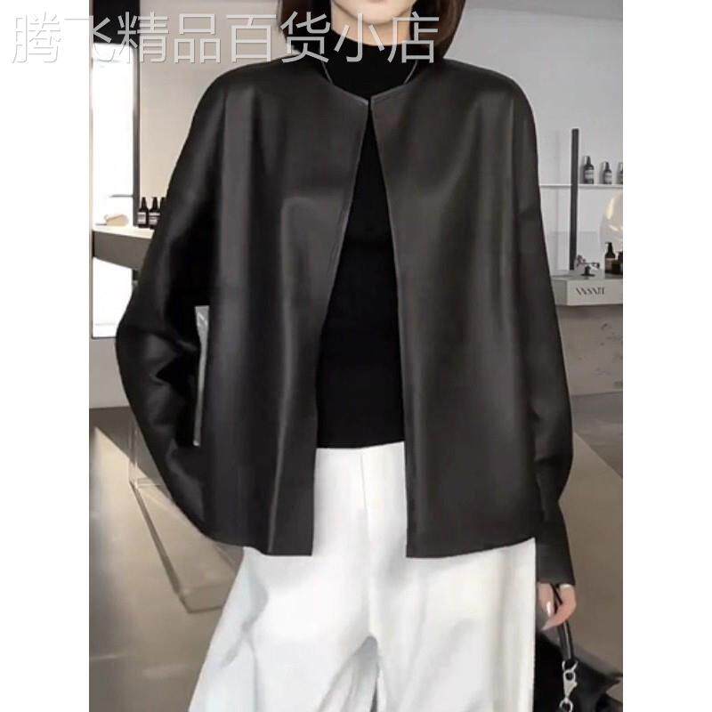 时尚宽松黑色皮衣开衫外套女2026春秋大码胖mm高级感气质夹克上衣