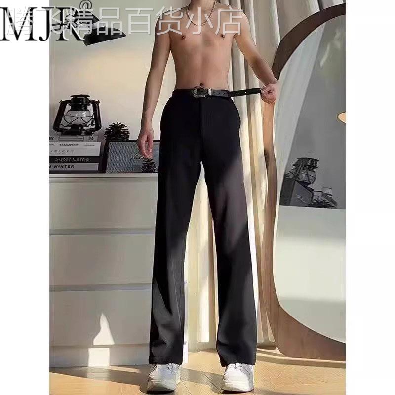 潮牌微喇弯刀西裤男2025年新款夏季显瘦修身直筒裤垂感冰丝休闲