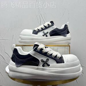 英国&奢品~利范厚底增高板鞋男黑白拼色系带休闲鞋复古潮流休闲鞋