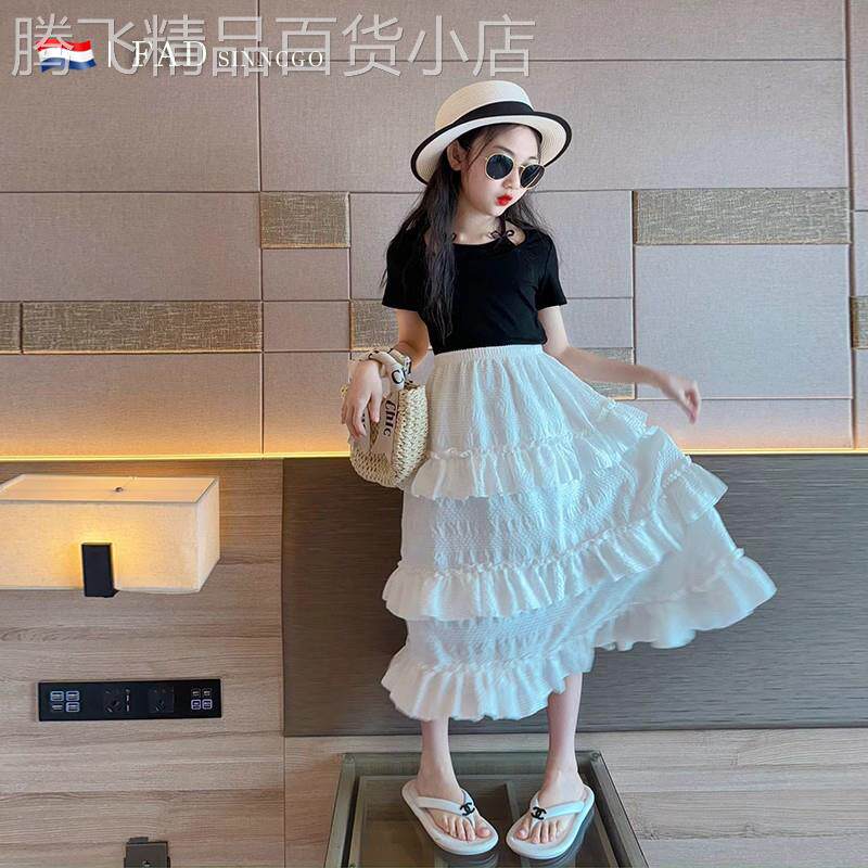 FAD SINCGO女童芭蕾风白色半身裙2025新款蛋糕裙大童夏季裙子套装