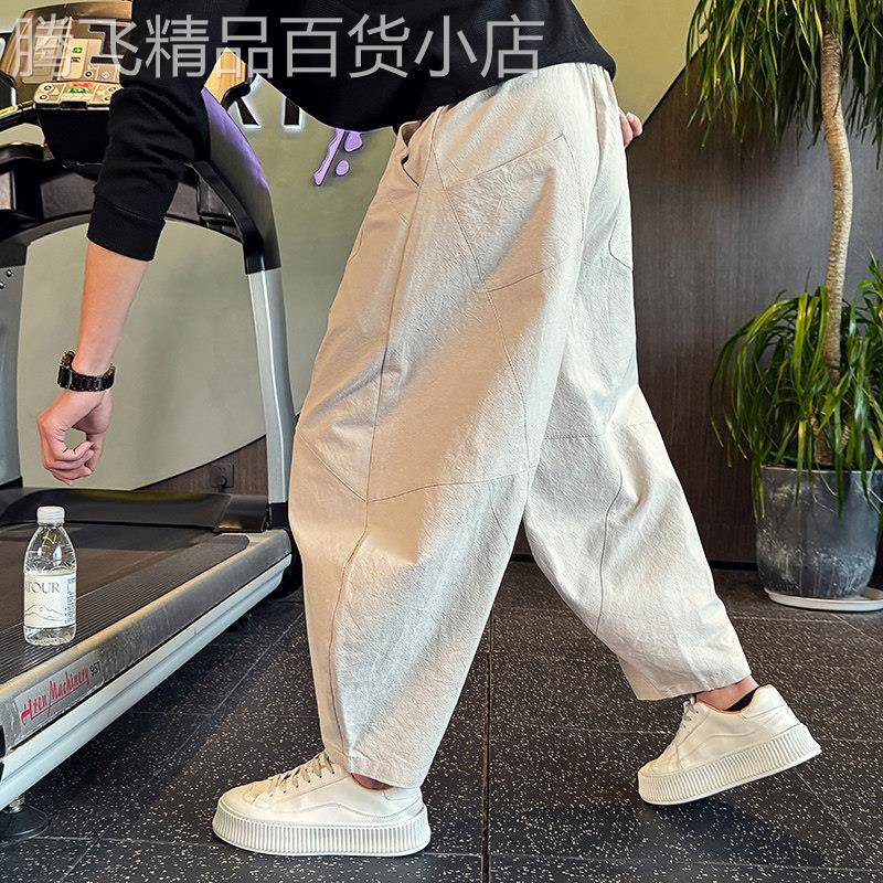 高端白色九分阔腿休闲裤男士2026年新款秋季男裤宽松嘻哈裤子男款
