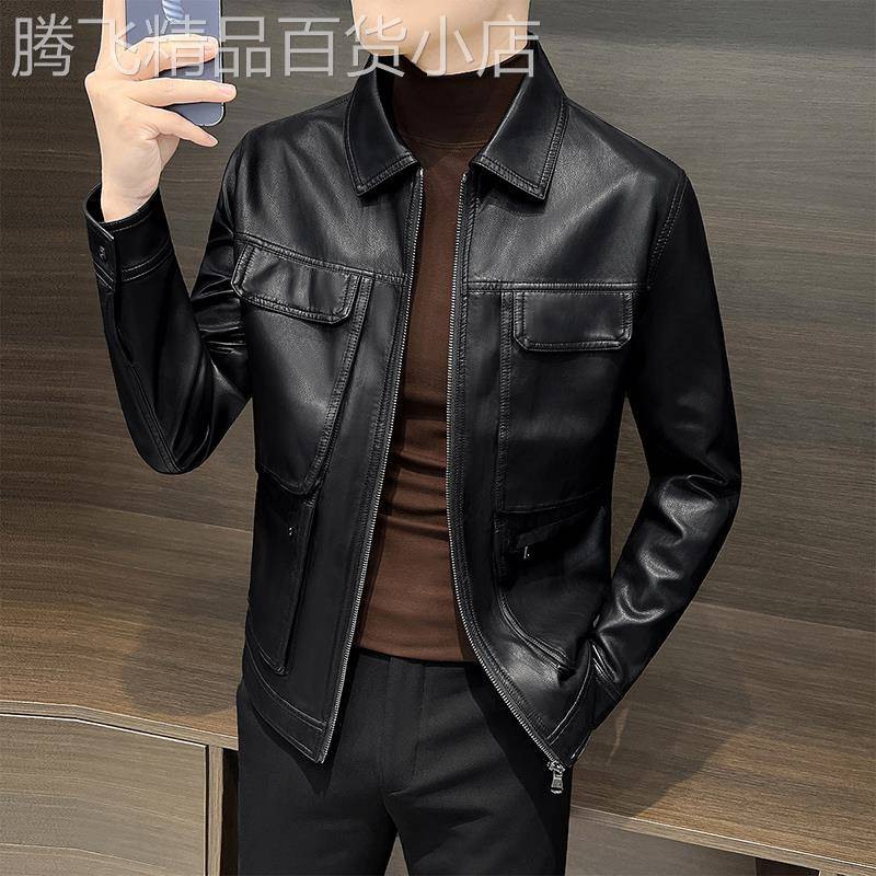 香港真皮皮衣外套男2024新款机车痞帅短款春秋潮流帅气休闲皮夹克