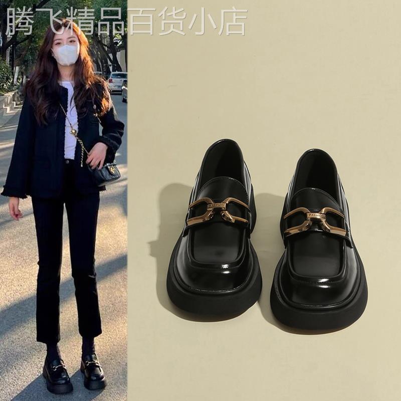 香港真皮英伦风小皮鞋女2025新款秋冬厚底黑色乐福鞋软皮软底单鞋