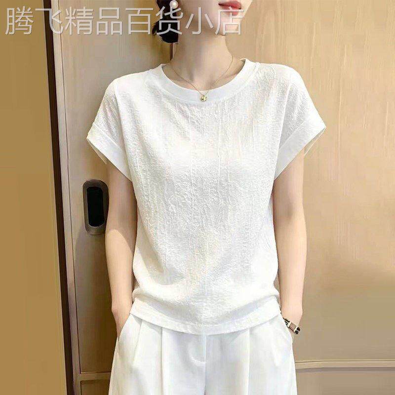 白色短袖T恤女夏季新款薄款高级感时尚减龄气质休闲显瘦雪纺上衣