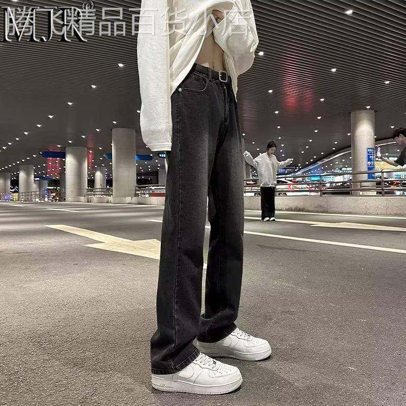 高端男士直筒牛仔裤2025年秋冬季新款加绒裤子男美式痞帅微喇长裤
