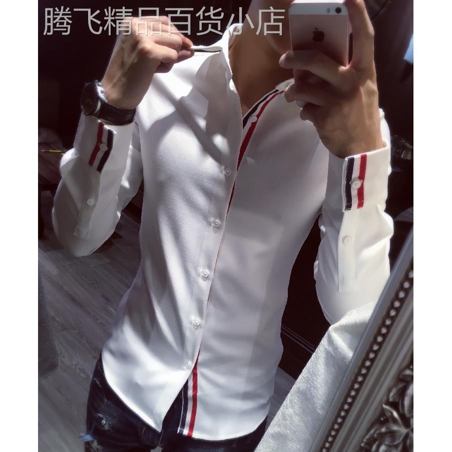 香港IT代购潮牌春秋季修身长袖TB白衬衫男士韩版衬衣休闲男装