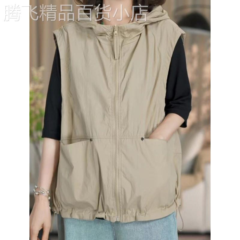 休闲连帽马甲外套女夏季新款时尚百搭女士薄款两面穿防晒马夹上衣
