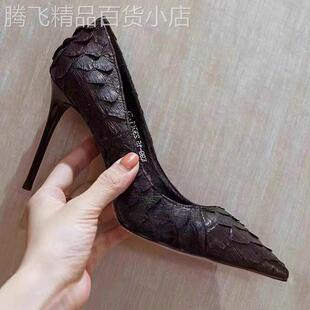 QVU~品牌专柜！蛇皮纹高跟鞋2025夏季新款性感百搭不累脚细跟单鞋