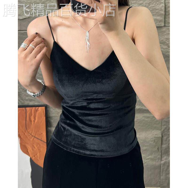 金丝绒美背打底小吊带背心女秋冬欧货文胸一体带胸垫西装内搭上衣