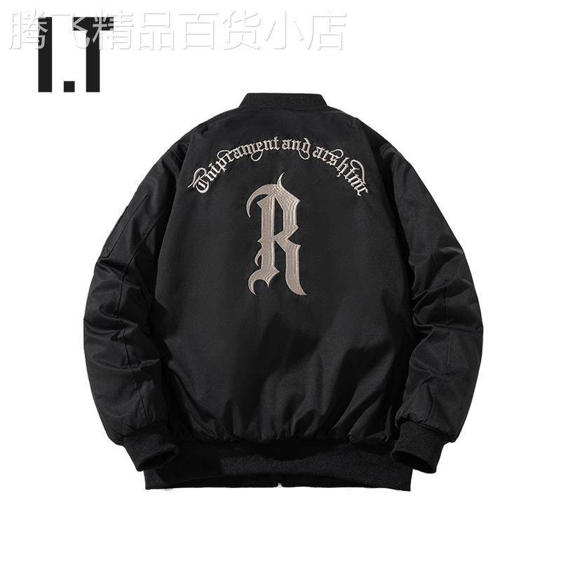 香港潮牌秋冬美式覆古飞行员夹克外套男女情侣棒球服刺绣加厚棉服