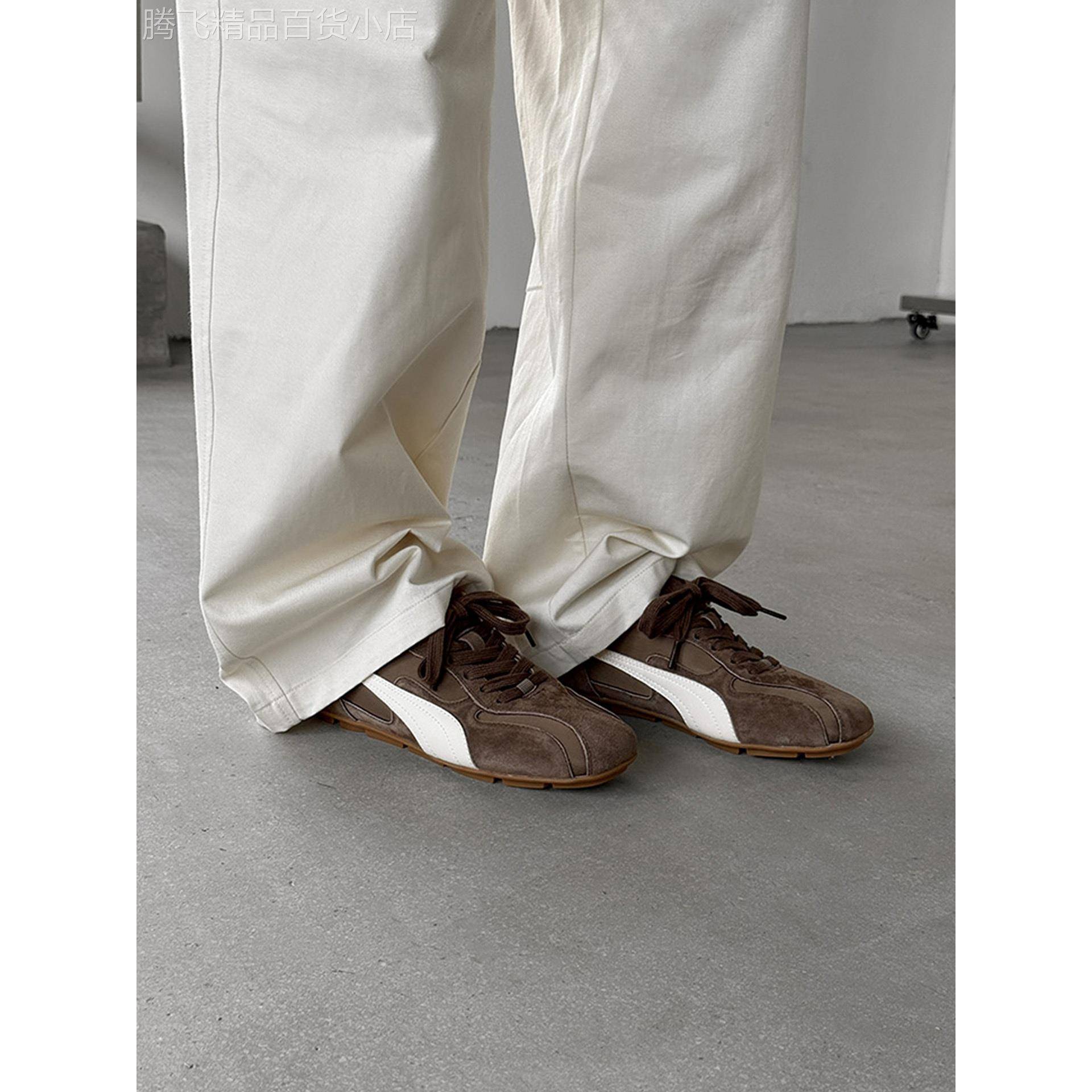 香港覆古风拼色德训鞋女2025秋冬新款圆头百搭平底舒适运动休闲鞋