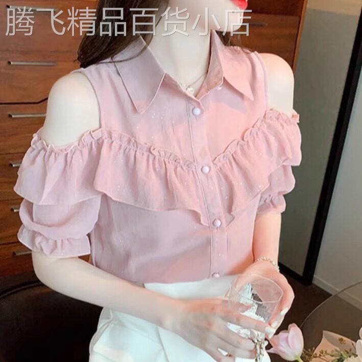 雪纺衬衫女2026新款夏季娃娃领高级感轻奢减龄洋派小衫露肩上衣女