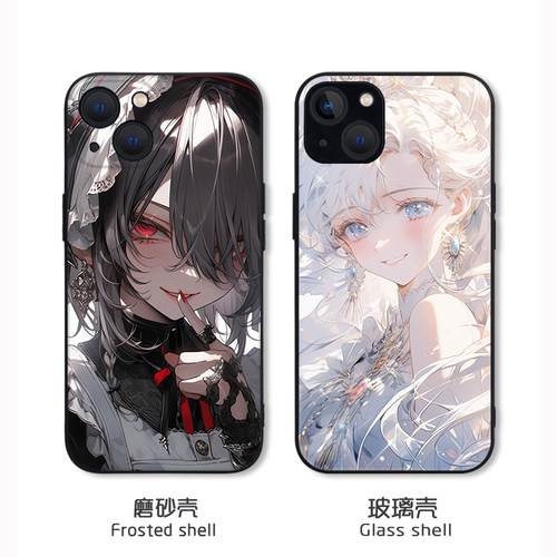 甜酷插画少女硅胶软壳钢化玻璃壳