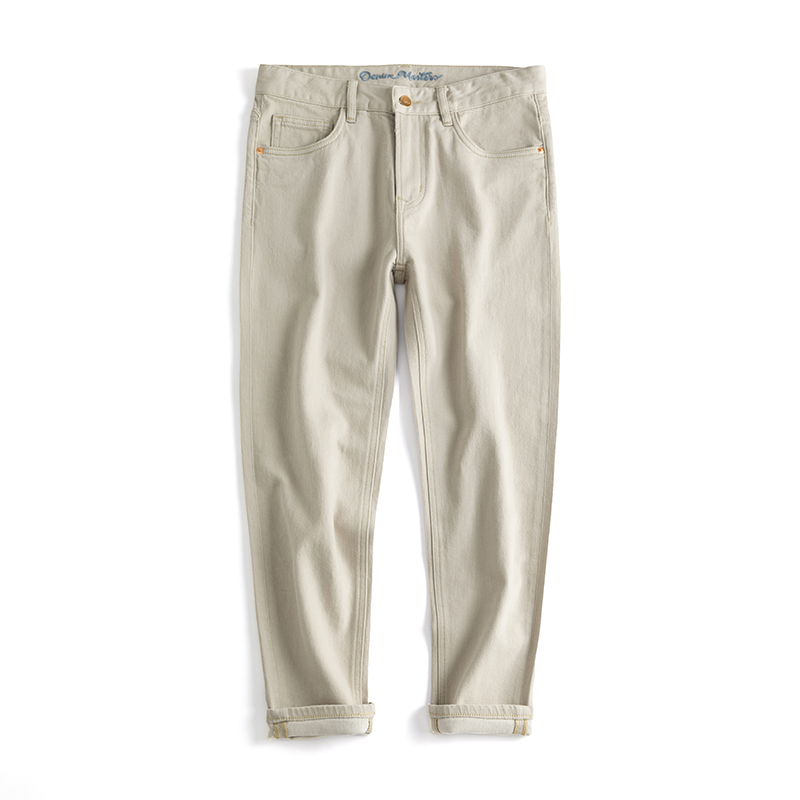 夏季不掉色牛仔裤男士九分半杏色微宽松小直筒薄款8分裤3个裤长选