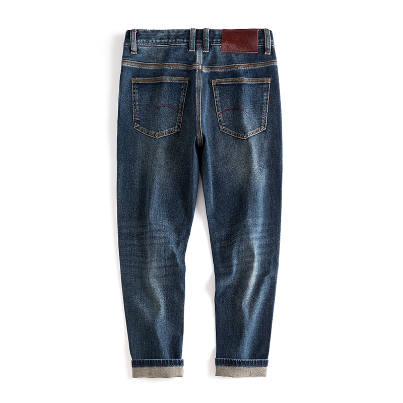 秋冬洗水蓝牛仔裤男刺绣弹性九分