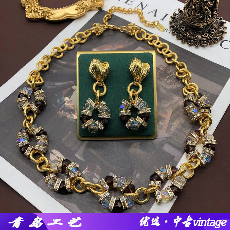 中古宫廷风重工优雅撞色水晶珠镶