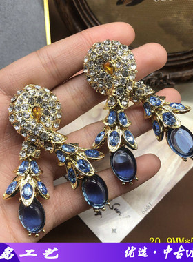 中古饰品蓝色琉璃设计感耳钉时尚优雅耳饰百搭甜美气质耳钉耳坠女