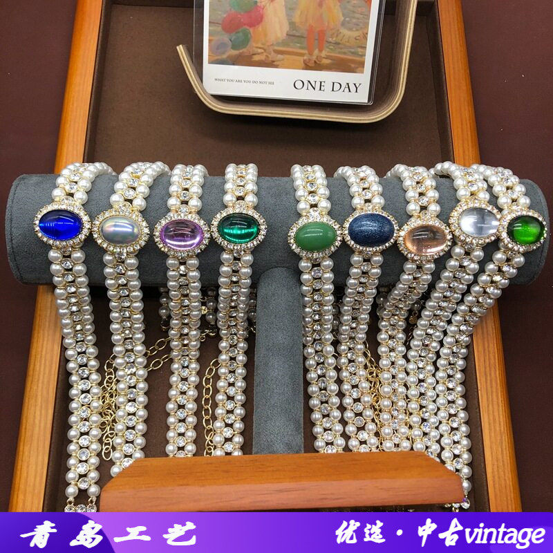 中古vintage项链灰贝珍珠彩色琉