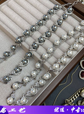 施家灰色珍珠项链水滴锆石叠戴颈链潮牌原创设计choker锁骨链