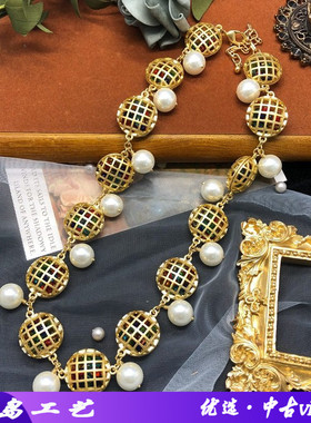 复古铜材质短款颈链双面镂空设计