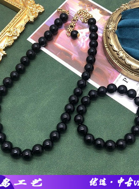 日常百搭项链潮流饰品黑玛瑙石头