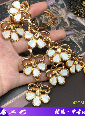 中古vintage饰品甜美风白色花朵坠项链耳钉套装精致时尚百搭首饰