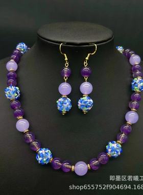 紫色花朵琉璃耳环vintage穆拉诺