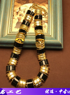 设计黑金项链镀真金优雅黑色珐琅