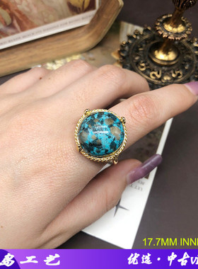 经典设计松石印花镀真金戒指古风