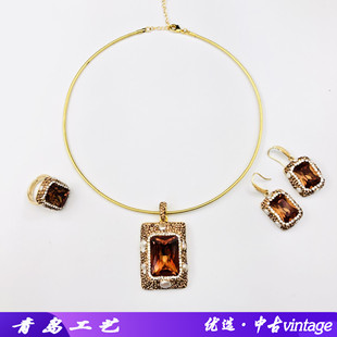 感光变色苏丹石吊坠项圈耳环戒指套装泥镶系列手工镶珍珠时尚轻奢