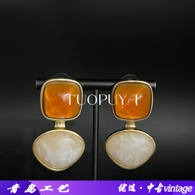 中古vintage双色耳钉女士气质时