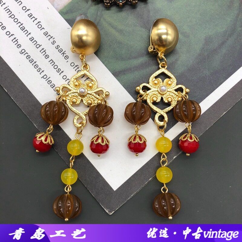 中古vintage饰品长款琉璃南瓜耳