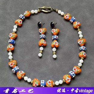 意大利老奶奶琉璃项链西德耳环中古琉璃串珠毛衣链穆拉诺蛋糕琉璃