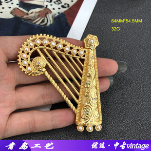 电镀真金创意百搭竖琴胸针别针法式小众优雅气质别针晚礼服饰品