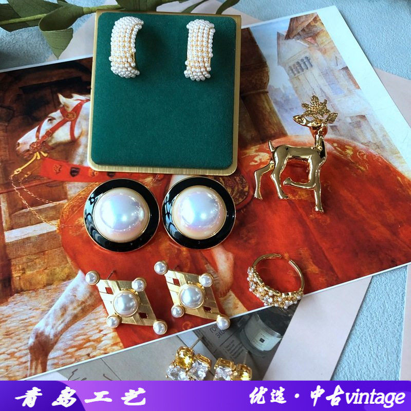 电镀真金精致铜造石马彩贝银针耳钉胸针戒指