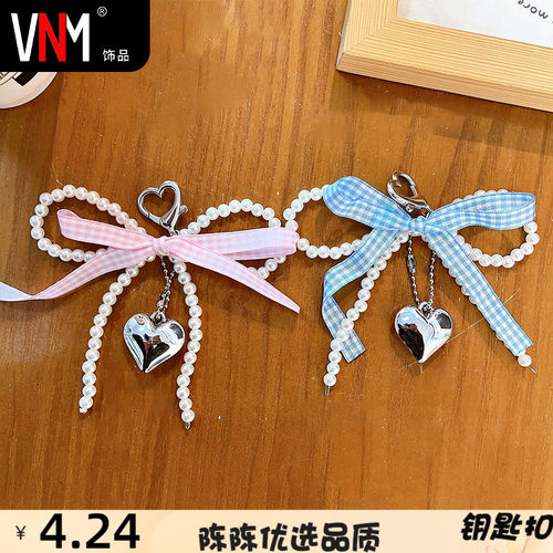 ins韩系新款珍珠蝴蝶结挂件时尚