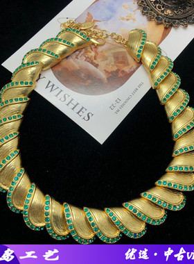 vintage饰品镶祖母绿钻项链叠层