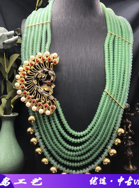 欧美复古风多股绿色琉璃算盘珠石