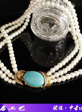 vintage复古宫廷风绿松石颈链镶