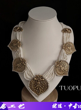 复古宫廷风白色珠镶嵌设计感项链