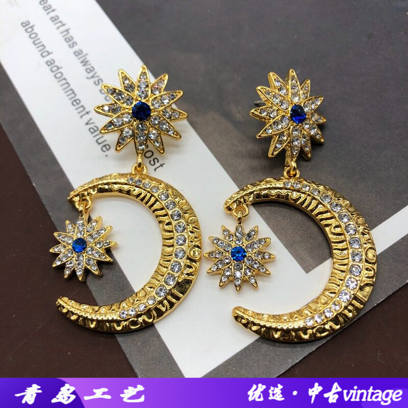 西洋中古耳饰镀真金月亮星星花朵
