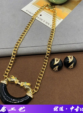 西洋风饰品设计黑色珐琅釉豹子吊