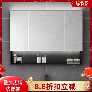 黑色不锈钢浴室镜柜壁挂镜箱带灯卫生间单独挂墙式镜子置物架定制