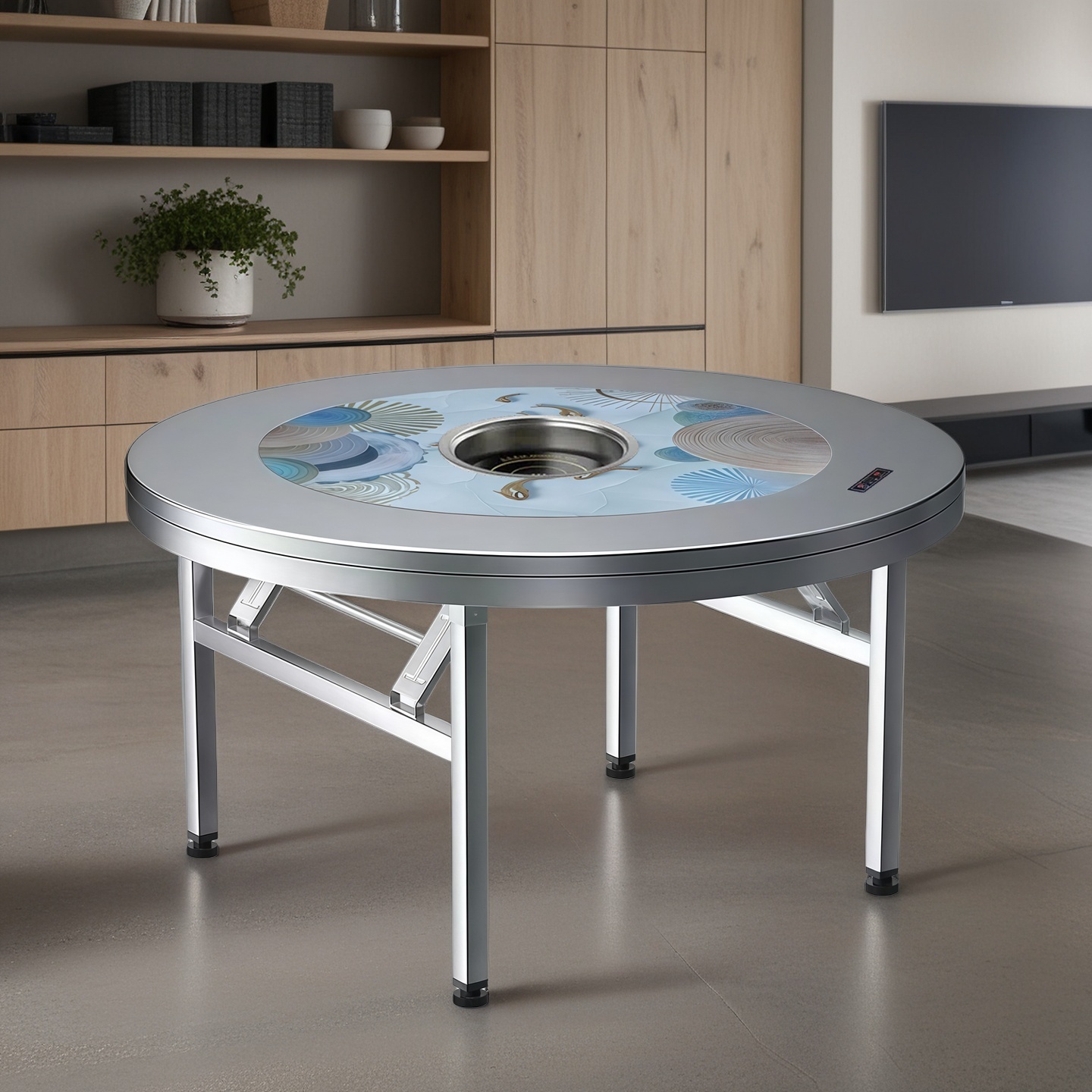 304不锈钢圆桌带转盘电磁炉一体