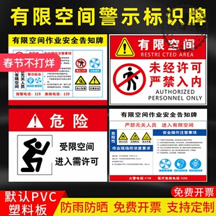 有限空间警示标识牌污水处理池告知牌储罐循环水池受限空间作业冷库危险标示提示指广告告示告知牌牌警告定制