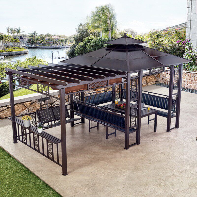 户外凉亭子葡萄架庭院遮阳棚架木屋别墅民宿秋千楼顶花园庭院家具