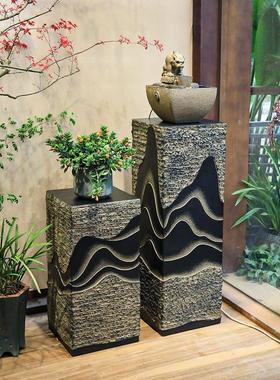 中式仿石柱展示柱室内禅意招财流水底座户外庭院花园门口装饰摆件