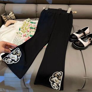 女童国风直筒微喇裤2026春夏季新款国潮儿童新中式裤子(无口袋)