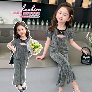 女童夏季套装短袖长裤2025洋气新款中小童女孩时髦潮牌夏装两件套