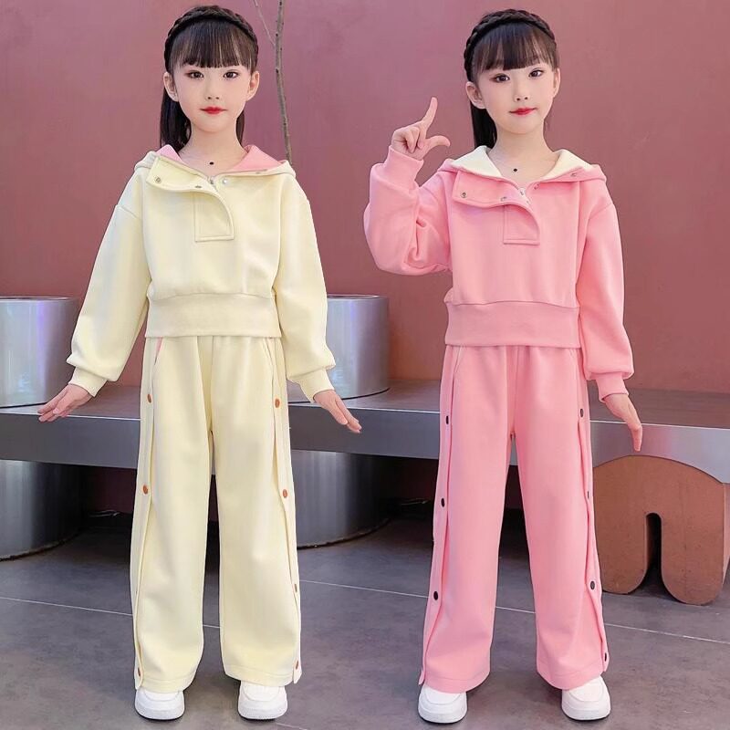 品牌专柜女童运动休闲套装春秋季新款韩版洋气中大童网红连帽卫衣